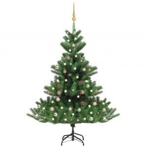 Árbol De Navidad Abeto Nordmann Con Leds Y Bolas Verde 120 Cm