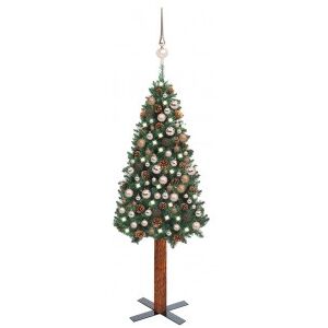 Árbol Navidad Artificial Estrecho Led Y Bolas Pvc Verde 210 Cm