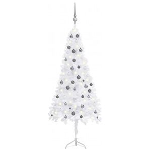 Set árbol Navidad Artificial Esquina Led Y Bolas Blanco 180 Cm