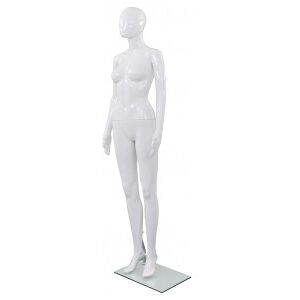 Maniquí De Mujer Completo Base De Vidrio Blanco Brillante 175cm