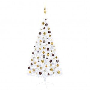 Medio árbol De Navidad Con Luces Y Bolas Blanco 150 Cm