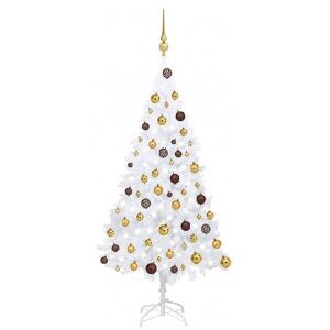 Árbol De Navidad Preiluminado Con Luces Y Bolas Blanco 120 Cm