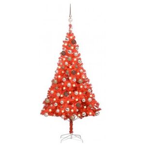 Árbol De Navidad Preiluminado Con Luces Y Bolas Rojo 180 Cm