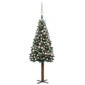 Árbol De Navidad Delgado Con Luces Y Bolas Verde 180 Cm