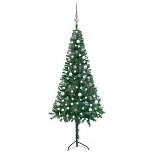 Árbol De Navidad Artificial De Esquina Led Y Bolas Verde 180 Cm