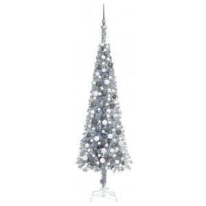 Set De árbol De Navidad Estrecho Con Led Y Bola Plateado 180 Cm