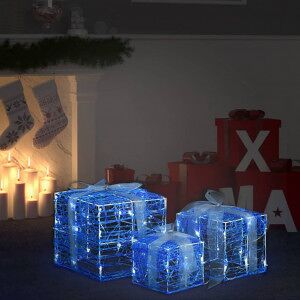 Caja Decorativa De Regalo Navidad Acrílico 3 Pzas Blanco Frío