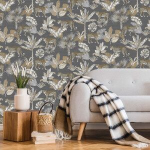 Dutch Wallcoverings Papel De Pared Leopardo Gris Y Beige