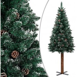 Árbol De Navidad Delgado Madera Auténtica Y Piñas Pvc 150 Cm