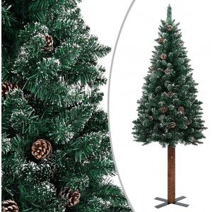 Árbol De Navidad Delgado Madera Auténtica Y Piñas Pvc 210 Cm