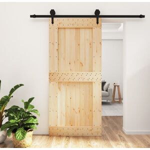 Puerta Corredera Con Herrajes Madera Maciza De Pino 95x210 Cm