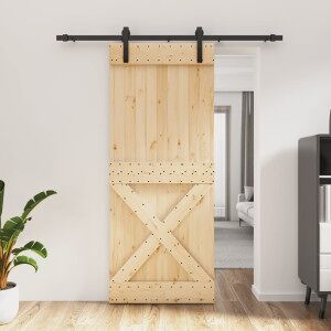 Puerta Corredera Con Herrajes Madera Maciza De Pino 85x210 Cm