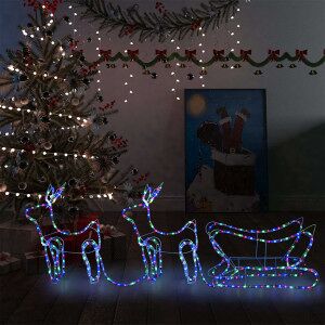 Renos Y Trineo De Navidad Decoración Jardín 576 Leds