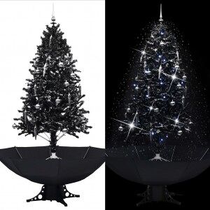 Árbol De Navidad Con Nieve Y Base De Paraguas Pvc Negro 190 Cm