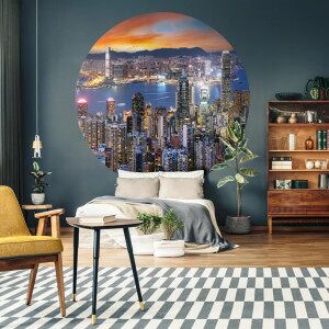 Wallart Círculo De Papel Pintado Skyline By Night 142.5 Cm