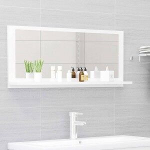 vidaXL Espejo De Baño Madera Contrachapada Blanco Brillo 90x10.5x37 Cm