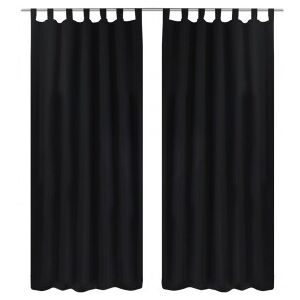 2 Cortinas Negras Micro-satinadas Con Trabillas. 140 X 245 Cm