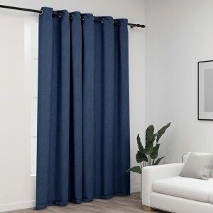 vidaXL Cortina Opaca Con Ojales Look De Lino Azul 290x245 Cm