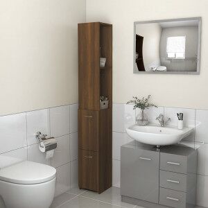 Armario De Baño Madera Contrachapada Marrón Roble 25x26.5x170cm