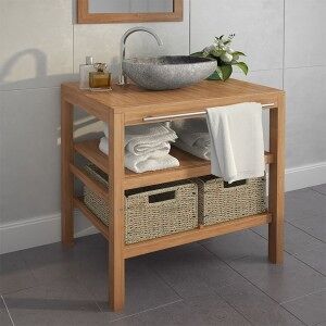 Mueble De Lavabo Con 2 Cestas Madera Teca Maciza 74x45x75 Cm