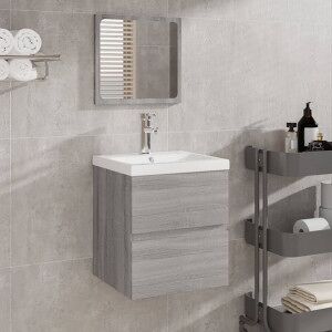 Armario De Baño Con Espejo Madera Contrachapada Gris Sonoma