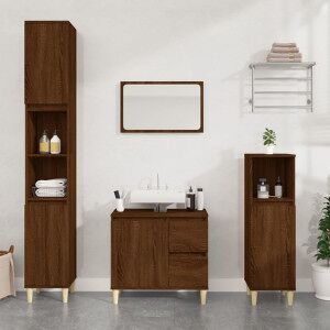 Armario De Baño Madera Contrachapada Marrón Roble 30x30x100 Cm