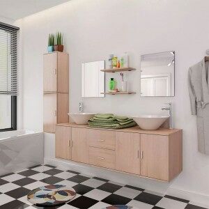 Conjunto De Muebles De Baño Con Lavabo Y Grifo 11 Piezas Beige