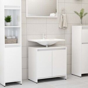 Armario De Baño Madera Contrachapada Blanco Brillo 60x33x61 Cm