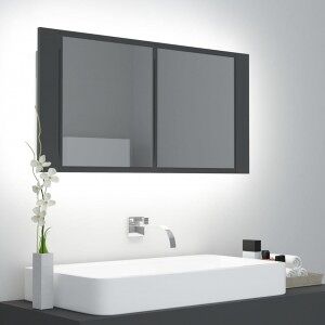 Armario Espejo De Baño Con Luz Led Acrílico Gris 90x12x45 Cm