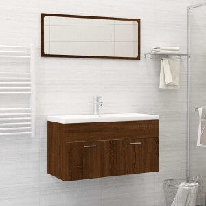 vidaXL Set De Muebles Baño 2 Pzas Madera Contrachapada Marrón Roble