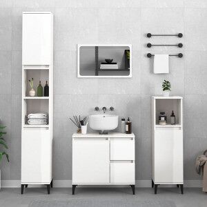 vidaXL Armario De Baño Madera Contrachapada Blanco Brillo 30x30x100 Cm