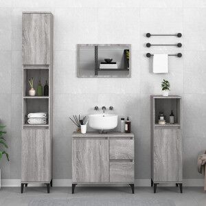 vidaXL Armario De Baño Madera Contrachapada Gris Sonoma 30x30x100 Cm