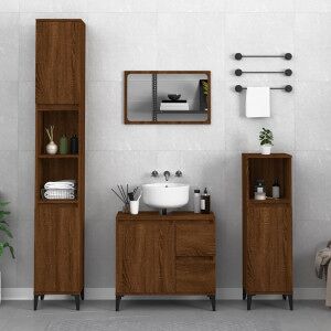 vidaXL Armario De Baño Madera Contrachapada Marrón Roble 30x30x100 Cm