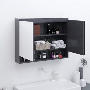 vidaXL Armario De Baño Con Espejo Mdf Gris 80x15x60 Cm