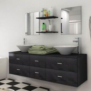 vidaXL Conjunto De Muebles De Baño Y Lavabo 7 Piezas Negro