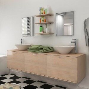 vidaXL Conjunto De Muebles De Baño Y Lavabo 8 Piezas Beige