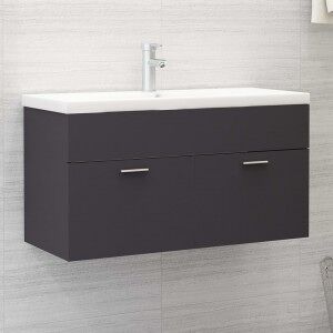 vidaXL Armario Para Lavabo Madera Contrachapada Gris 90x38.5x46 Cm