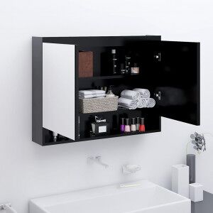 vidaXL Armario De Baño Con Espejo Mdf Gris Antracita 80x15x60 Cm