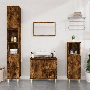 vidaXL Armario De Baño Madera Contrachapada Roble Ahumado 65x33x60 Cm