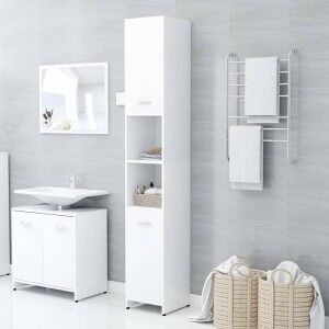 vidaXL Armario De Baño Madera Contrachapada Blanco 30x30x183.5 Cm