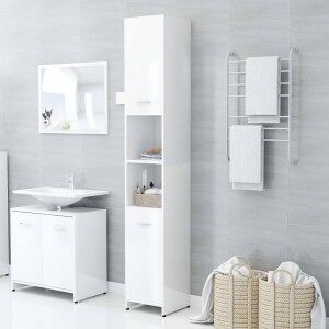 vidaXL Armario Baño Madera Contrachapada Blanco Brillo 30x30x183.5 Cm