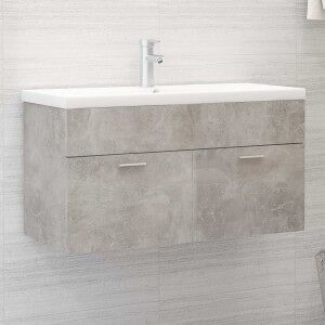 vidaXL Armario Para Lavabo Contrachapada Gris Hormigón 90x38.5x46 Cm