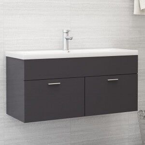 vidaXL Armario Para Lavabo Contrachapada Gris Brillo 100x38.5x46 Cm