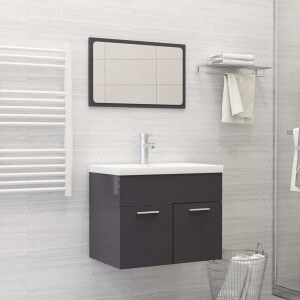 vidaXL Conjunto De Muebles De Baño Aglomerado Gris Brillante