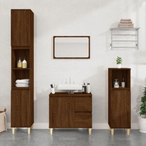 vidaXL Armario De Baño Madera Contrachapada Marrón Roble 65x33x60 Cm