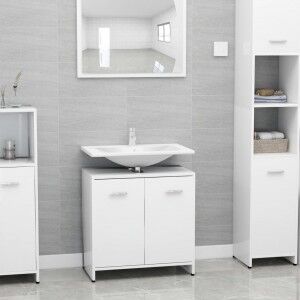 vidaXL Armario De Baño Madera Contrachapada Blanco Brillo 60x33x61 Cm