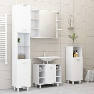 vidaXL Armario De Baño Madera Contrachapada Blanco 30x30x179 Cm