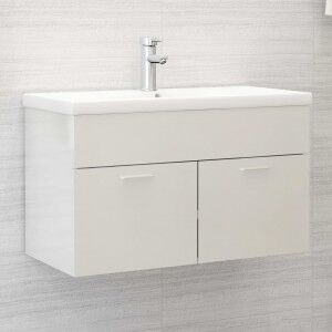 vidaXL Armario Para Lavabo Contrachapada Blanco Brillo 80x38.5x46 Cm