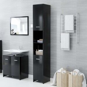 vidaXL Armario Baño Madera Contrachapada Negro Brillo 30x30x183.5 Cm