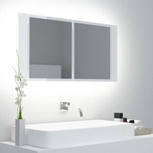 vidaXL Armario Espejo De Baño Led Acrílico Blanco Brillo 90x12x45 Cm